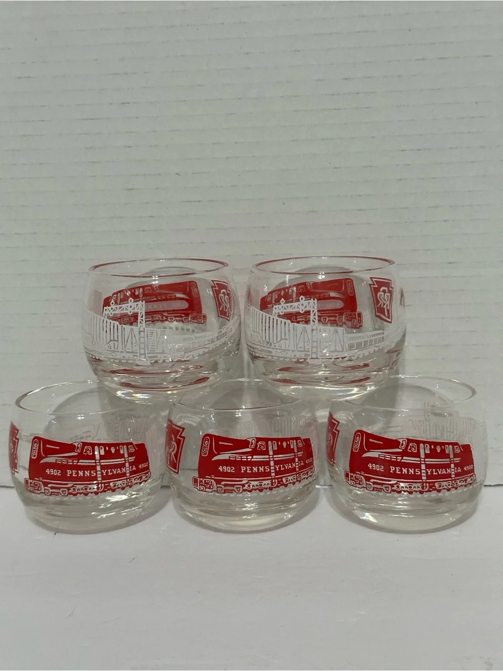 1960 Pennsylvania Railroad 4902 Roly Poly Cocktail Bar Glasses Vintage Set of 5